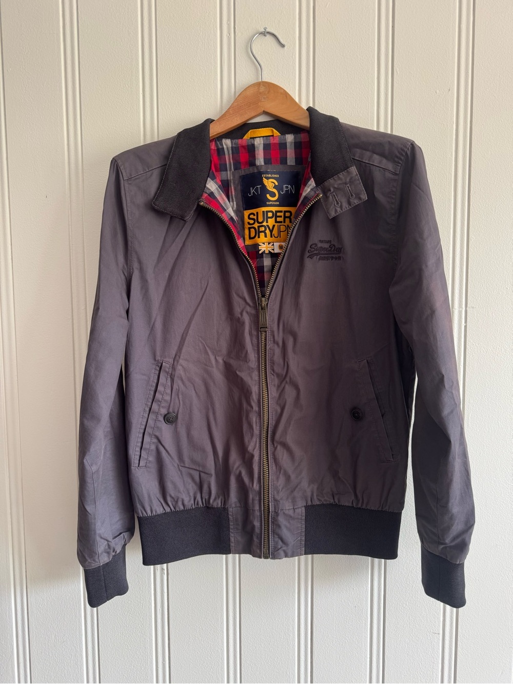 Superdry Men’s Gray Bomber Jacket with Black Trim